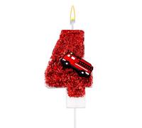 Tinoaly Birthday Number Candle, Red Sequins Firetruck Happy Birthday Candle Numeral Cake Topper for Boys Girls Firefighter Milestone Birthdays Anniversaries Firefighting Theme Party Gifts (Number 4)
