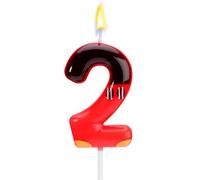 Tinoaly Cartoon Mouse Candle, Number 2, Black Red, Birthday Cake Topper, Themed Party Decoration