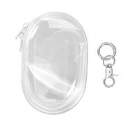 Tinoaly Clear Figure Display Bag with Keychain, Transparent Mini Doll Pouch with Colorful Stuffed Balls PVC Blind Box Display Case for Mini Figure Doll Collectors
