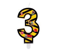 Tinoaly Construction Birthday Candle, Yellow & Black Striped Number Candle Creative Tractor Digger Birthday Cake Decorations for Boys Construction Themed Party Supplies (Number 3)