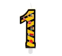 Tinoaly Construction Birthday Candle, Yellow & Black Striped Number Candle Creative Tractor Digger Birthday Cake Decorations for Boys Construction Themed Party Supplies (Number 1)