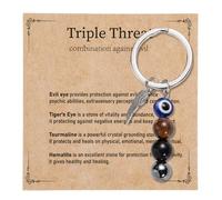 Tinoaly Evil Eye Keychain for Women, Triple Protection Stone Key Chain Good Luck Bracelet Key Ring Charms with Evil Eye Keyring Perfect for Purse Bag Car Anxiety Protection Gifts