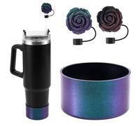 Tinoaly Gradient Silicone Boot, 2pcs 10mm Glitter Straw Cover Silicone Boot Sleeve Protector Compatible with Stanley Cups 20/30/40 Oz Iceflow Hydro Flask Owala Yeti Rambler