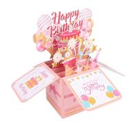 Tinoaly Happy Birthday Pop Up Card, Paper 3D Birthday Gift Box with Envelope Funny Keepsake Greeting Card for Women (Pink)