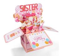 Tinoaly Happy Birthday Sister Pop Up Card, Paper 3D Birthday Gift Box with Envelope Funny Keepsake Greeting Card for Women (Pink)