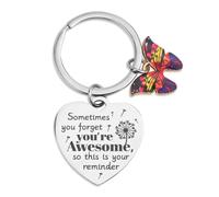 Tinoaly Inspirational Gifts Keychain for Women, Heart-Shaped Sometimes You Forget You're Awesome Gift Encouragement Motivational Keyring Butterfly Gift for Women Friends Lovers Colleagues (Mix-Color)