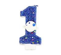 Tinoaly Space Number 1 Candle, Shiny Astronaut Spaceship 1st Happy Birthday Candle with Stick and Tray Outer Space Galaxy One Cake Topper for Anniversary Boy First Birthday Universe Party Decoration