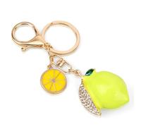 Tinoaly Sparkling Rhinestone Lemon Charm Key Chain, Stylish Lemon Purse Keychain with Alloy & Iron Key Ring Cute Fruit Themed Bag Purse Accessories for Women (Yellow)