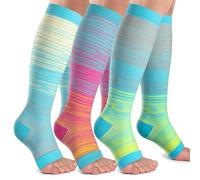 Tinojye Open Toe Compression Socks Women & Men-3 Pairs 20-30 mmHg Knee High Stockings for Circulation Support, A-light, L-XL