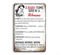 Tinplate Metal Sign, Woman's Deadly Terms, Material, Hang in Garage or Office
