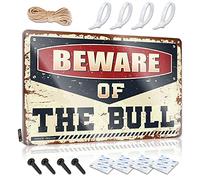 Tinplate Sign Decor Outside Vintage & Feminist Hanging Rust-proof | Dark Cottagecore Wall Decor Beware Of The Bull/Man Cave Decor For Men