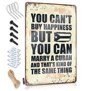 Tinplate Sign Welcome Outdoor Folded Edge & Alien Decor Flat Print | Pool Wall You Can't Buy Happiness But Can Marry A Cuban - Metal Signs For Outside Home