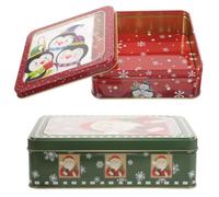 Tinplate Xmas Boxes for Christmas Sweets Cases, Red 2pcs Gift Packaging Box | Iron and Plastic Build, Rectangular Classic Xmas Elements, Reusable Storage for Cookies and Candies Random Style