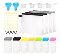 Tinrbip Protein Powder Container to go, 25Pcs Protein Powder Travel Containers Set Include 21Pcs Single Dose Bags and 4Pcs Large Zip Up Bags, 2Pcs Funnels, 4Pcs Spoons and Sheet Labels, Spring Buckle