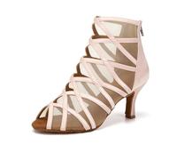 TINRYMX Womens Latin Dance Shoes Satin Tango Professional Ballroom Salsa Dance Shoes,L445-Pink-7.5CM,4 UK