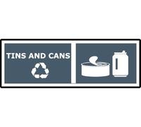 Tins and Cans Recycling | 15cm x 5cm | Grey - PVC Plastic Sign for Waste Bins, Offices, Schools, Public Spaces, Sustainability | UK-Made with Renewable Energy | Low Carbon Footprint