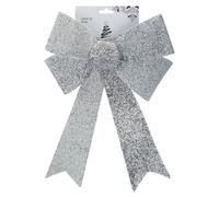 VFM e-Store Tinsel Bow Light Up Christmas Decoration X 1 29cm x 43cm x 10cm Silver | Size: 29 cm x 43 cm x 10 cm VFM e-Store Silver 29 cm x 43 cm x 10 cm