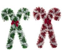 TINSEL CANDY CANE WALL PLAQUE 24 X 35CM 1 Piece supplied, Red or Green, picked at random