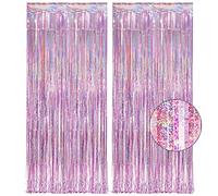 Tinsel Curtain Pink Glitter - GREATRIL Girls Tinsel Curtains Pastel Foils Fringe Party Decoration Background for Unicorn Mermaid Fairy Princess Birthday School Child School Party