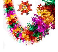 Tinsel Garland, Red Green Silver Shiny Metallic Foil Twist Christmas Garland, Extra Long Ceiling Hanging Tinsel Xmas Decoration(1pcs 2.3m star B)