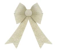 VFM e-Store Tinsel light Up Bow Christmas Decoration X 1 29cm x 43cm x 10cm Champagne in Ivory | Size: 29 cm x 43 cm x 10 cm VFM e-Store Ivory 29 cm x 43 cm x 10 cm