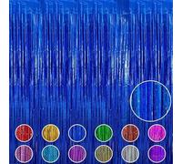 Tinsel Party Decorations Foil Fringe Curtain, Sparkle Metallic Streamers for Birthday Party Wedding Backdrop-1x2M (Blue)