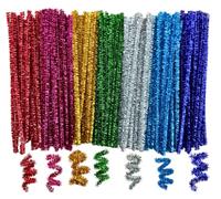 Tinsel Pipe Cleaners - 300 Glitter Chenille Stems for Crafts & Christmas Decorations - 30cm x 6mm in Red, Green, Blue, Gold, Silver & Purple