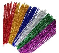 Tinsel Pipe Cleaners - Glitter Chenille Stems for Christmas Crafts, Ornaments & Decorations - 100 Pack 30 cm × 6 mm - Red Green Blue Gold Silver Purple