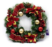 tinsel time 40cm Traditional Christmas Pine Wreath with Baubles, Assorted Designs, Traditional Decoration (Red and Gold Decorations)