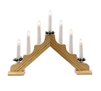 tinsel time LED 7 Bulk Wooden Christmas Candle Bridge, Pine Wood Finish, Warm White LEDs, Mains Operated (40cm*30cm)