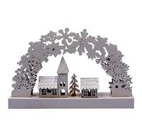 tinsel time LED Wooden Tree Arch Candle Bridge with Christmas Village Scene, with 8 Warm White LEDs, Battery Operated, 32cm
