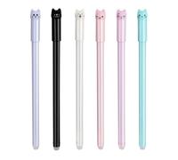Tinsellns 0.5mm Cute Cat Pens, 6 Pcs Erasable Gel Pens, Blue Ink Erasable Pen with Built-in Eraser for Writing, Drawing, Note Taking, Office School Supplies, Animal Print Stationery