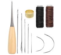 Tinsellns 11Pcs Leather Repair Kit, Leather Stitching Kit with Waxed Thread Sewing Needle, Needle and Thread Kit for Leather Bags, Sofas, Wallets, Black,Brown