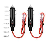 Tinsellns 2 Pack Male Cigarette Lighter Plug Socket 12/24V with Leads, 2 * 16AWG Cable Fuse Protection with LED Light Extension Cord for Motorcycle, Car, Tractor