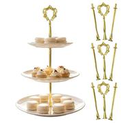 Tinsellns 3 Sets Cake Stand Fittings, 3 Tier Metal Cake Plate Stand Handle, Tower Dessert Stand, Food Display Stand, Suitable for Birthday Parties, Anniversaries, or Everyday Use, Gold