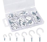 Tinsellns 70pcs Screw in Eye Hooks White Ceiling Hooks Hooks Steel Plastic Coated Ceiling Hooks for Under Cabinet Shelf Wall Hanging Mug Cup (04050)