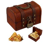 Tinsellns Vintage Wooden Treasure Box with Lock - Antique Pirate Treasure Chest, Handmade Rustic Keepsake Box for Jewelry Storage - 14.5x10x10 cm - Gift for Boys, Girls, and Decoration