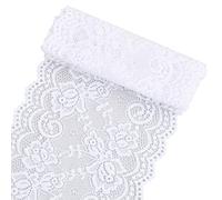 Tinsellns White Lace Ribbon, Vintage Floral Pattern Lace Trim, Wide Decorative Broderie Anglaise Fabric Lace Trimming for Dressmaking, Sewing, Gift Wrapping, Bridal Wedding Decorations (6in x 38.6in)