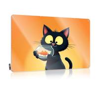 Tinsign Decor Black Cat With Orange Fish Bowl Tin Sign Backyard Bar Decor Home Wall Decor Funny Metal Sig(20X30CM)