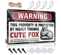 Tinsign Optical Illusion Vintage Wall Art - Warning This Property Is Protected By A Highly Trained Cute Fox Rustic Wall Art Gift For Girlfriend Easy Hang For Basement Bar(30X40CM)