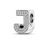 TINSLO 925 Sterling Silver Charms Beads Initial J Letter for Pandora Bracelet, Dangle Pendant Charms for Necklace and Bracelet Jewelry Gifts for Women Girls