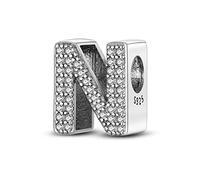 TINSLO 925 Sterling Silver Charms Beads Initial N Letter for Pandora Bracelet, Dangle Pendant Charms for Necklace and Bracelet Jewelry Gifts for Women Girls