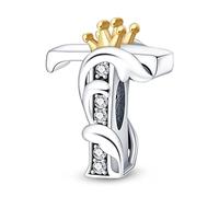 TINSLO 925 Sterling Silver Charms Beads Initial T Letter for Pandora Bracelet, Dangle Pendant Charms for Necklace and Bracelet Jewelry Gifts for Women Girls