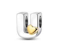 TINSLO 925 Sterling Silver Charms Beads Initial U Letter for Pandora Bracelet, Dangle Pendant Charms for Necklace and Bracelet Jewelry Gifts for Women Girls