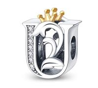 TINSLO 925 Sterling Silver Charms Beads Initial U Letter for Pandora Bracelet, Dangle Pendant Charms for Necklace and Bracelet Jewelry Gifts for Women Girls