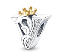 TINSLO 925 Sterling Silver Charms Beads Initial V Letter for Pandora Bracelet, Dangle Pendant Charms for Necklace and Bracelet Jewelry Gifts for Women Girls