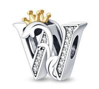 TINSLO 925 Sterling Silver Charms Beads Initial W Letter for Pandora Bracelet, Dangle Pendant Charms for Necklace and Bracelet Jewelry Gifts for Women Girls