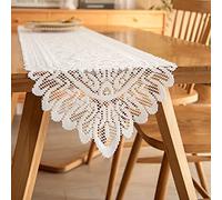 Tinsow 2 Pack Cotton Crochet Lace Rectangular Table Runner Dresser Scarf Doilies (White Style, 13" X 71")