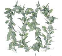 Tinsow 6.2ft Artificial Lambs Ear Greenery Vine Flocked Lambs Ear Garland Soft Faux Vine Greenery and Leaves for Farmhouse Mantle Decor…