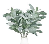 Tinsow Artificial Flocked Lambs Ear Leaves Dusty Miller Stems Flocked Oak Leaves Lamb's Ear Leaf for Home Wedding DIY Floral Arrangement (Silver Lamb's Ear, 5)